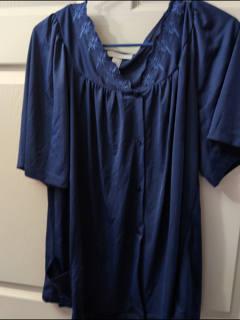 Women’s Navy Blue Embroidered Short Sleeve Pajama Top